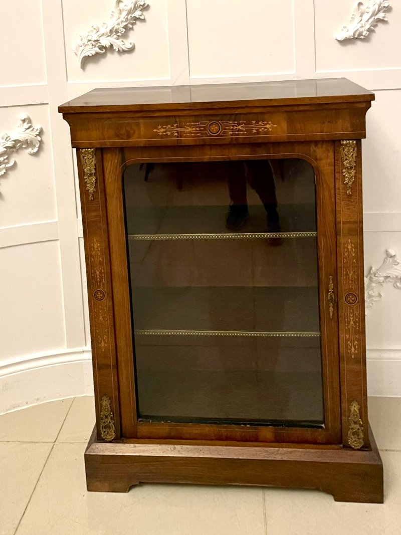 Antique Victorian Quality Figured Walnut Satinwood Inlaid Display Cabinet - Image 3